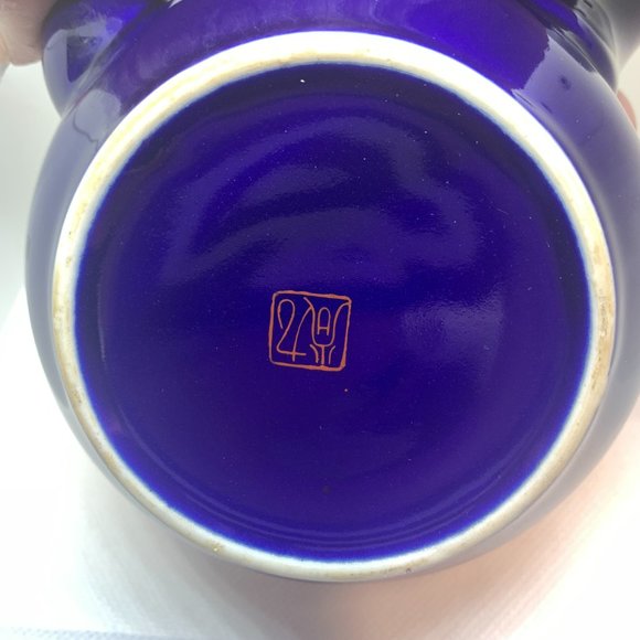 Vintage Japan Saki Cobalt Blue Porcelain Side Handle Tea Pot - Picture 7 of 8